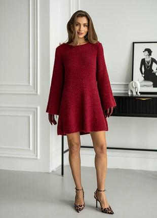 3 цвета! теплое пушистое платье с открытой спиной на завязках, мини платье трапеция, короткая, с вырезом, свободное, оверсайз, зимнее, вязанное