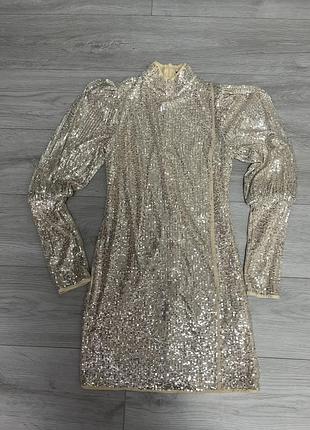 Сукня з паєтками pretty littlething рукава-фонарик з сяючої тканини ❤️