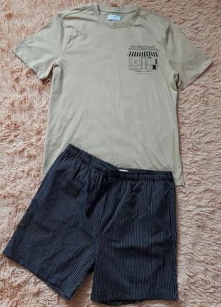 Мужская пижама (футболка трикотажная, шорты - х.б.), замеры в объявлении