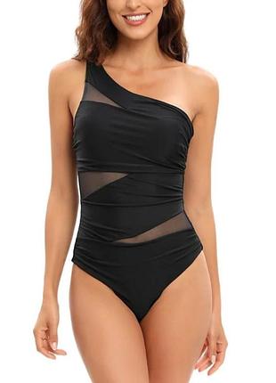 Женский слитный купальник на одно плечо с сетчатыми вставками