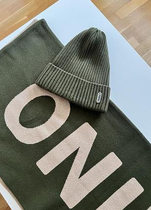 Набор шапка+шарф в оливковому кольорі