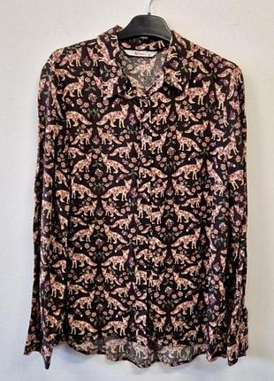 Оригинальная вискозная рубашка блуза в принт лисички от бренда tu