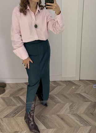 Спідниця-міді з еко шкіри смарагдова