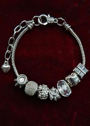 Винтажный серебристый браслет в стиле пандора с  разнообразными шармами, европейский винтаж