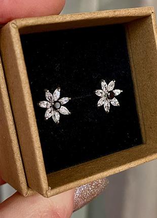 Срiбнi сережки з гiрським кришталем та онiксом