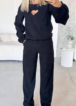 Женский теплый брючный костюм вельвет вельветовый сердце