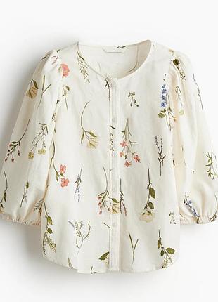 Жіноча блузка блуза сорочка квітковий принт квіти  в складі льон бренд h&m,   р.xs