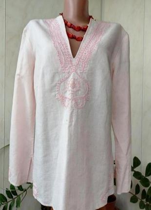 Сорочка вишиванка мікс льон/бабовна, блузка натуральна в бохо стилі, великий розмір