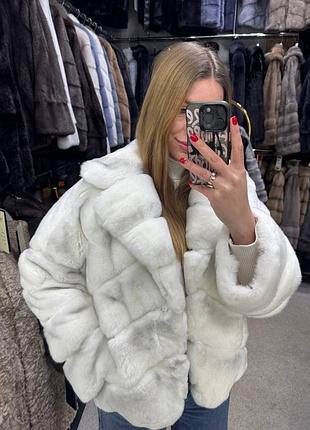 Коротка шубка/ шубка з натурального хутра шиншилового кролика рекс