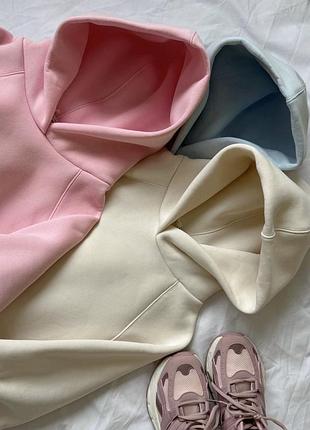 Худі жіноче тепле якісне пеньє зимове базове з капюшоном кофта на флісі світшот бежеве рожеве блакитне