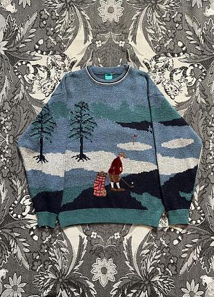 Вінтажний светр гольф тематика малюнок вишивка