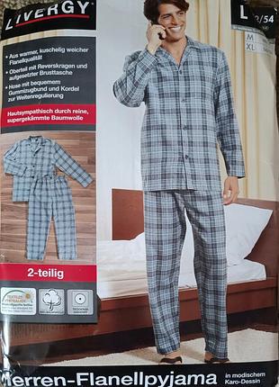 Піжама чоловіча фланелева livergy розмір l 100% бавовна