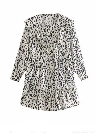 Сукня в леопардовий принт  віскоза далматинець з рюшами