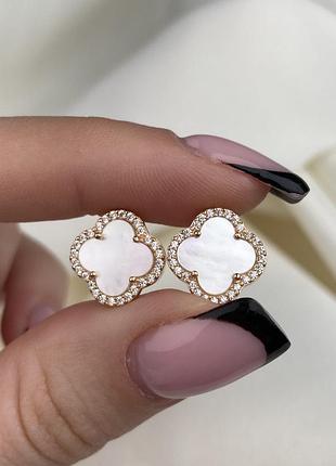 Сережки в позолоті клевер,конюшина , перламутр