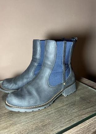 Черевики clarks шкіряні сині на стійкому каблуці 5