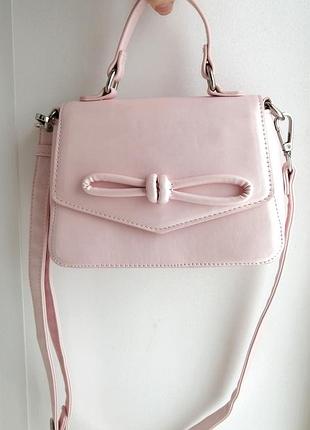 Сумочка мини розовая зефирка с бантом, стильная женская через плечо маленькая, нежная