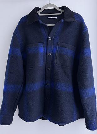 Чоловіча сорочка-куртка від zara, синього кольору в клітинку, розмір xl