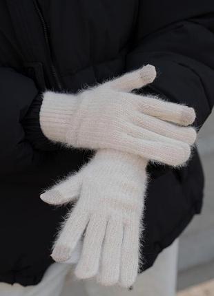 Жіночі зимові теплі сенсорні рукавички without morgan 5-73 100% вовна beige