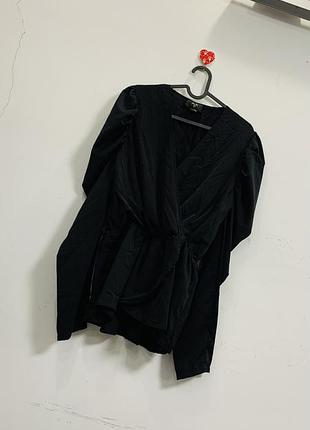 Черная блуза на запах с пышными рукавами ax paris, размер 12 (l/m)