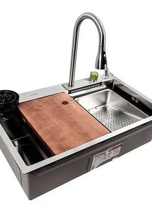 Кухонна мийка 75*45b pvd сатин platinum handmade "водоспад"