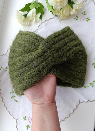 Пов'язка чалма пухнаста широка в'язана пов'язка шапка тюрбан