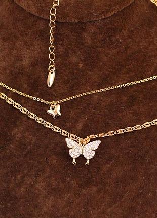 Набір xuping jewelry подвійний ланцюг два метелика 45 см з додатком 5 см золотистий