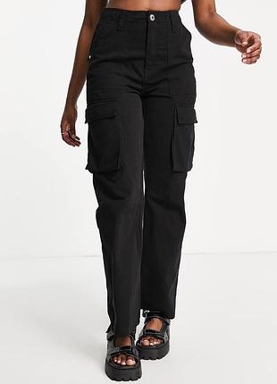 Джинси карго чорні джинси bershka s