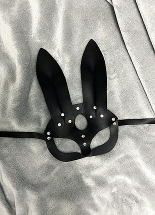Чорна Маска з довгими вушками еко шкіра