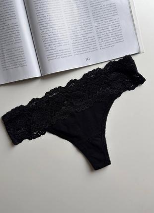 1184 жіночі чорна бавовняні трусики танга з мереживом