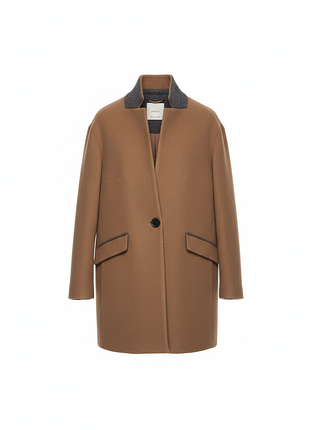 Вовняне пальто mango/жіноче пряме пальто/ оверсайз  коричневе пальто/букле