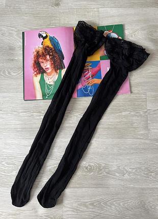 Черные чулки на силиконе