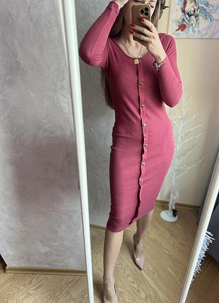 Сукня міді в рубчик кольору бургунді