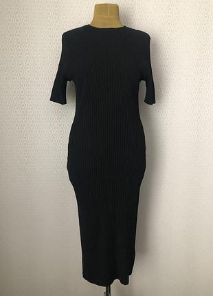 Стильное черное вязаное в рубчик силуэтное платье миди от h&m, размер xl (l-xxl)