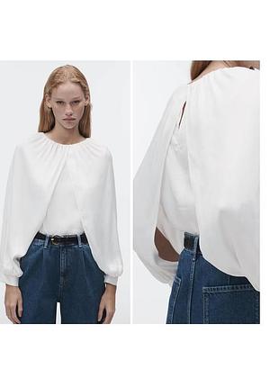 Кремовая сатиновая блуза необычного кроя от zara