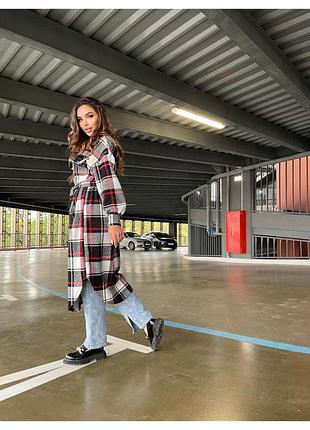 Розпродаж 🏷 кашемірова оверсайз сорочка пальто міді в клітинку картата на ґудзиках під пояс