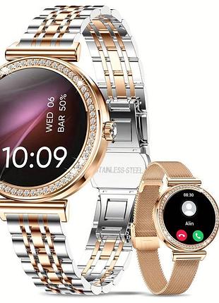 Женские смарт-часы с дисплеем высокой четкости 1.27 дюйма с мониторингом сна, пульса уровня кислорода в крови для андроид и айфон