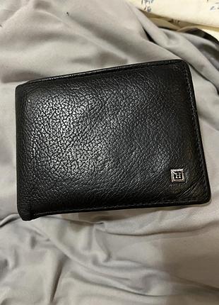 Мужской кожаный кошелёк из натуральной кожи • чёрный классический портмоне • отделения для карт и купюр
