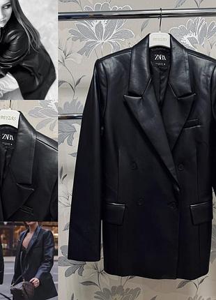 Шкіряний піджак zara з еко-шкіри у чорному кольорі