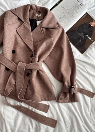 Пальто кардіган напівпальто легке весняне на весну базове стильне коротке жіноче сіре коричневе блакитне з поясом