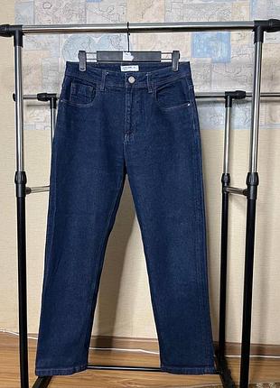 Базові сині цупкі джинси мом на низький зріст