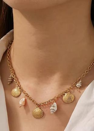 Ожерелье-цепочки «скабы моря» с ракушками нержавеющая сталь