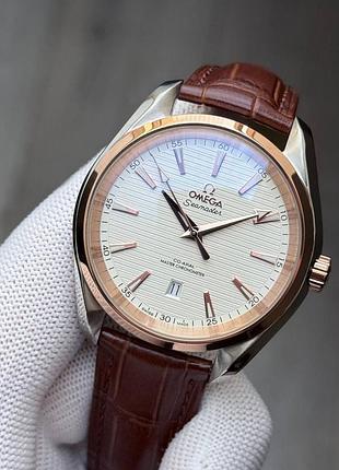 Часы мужские механические omega seamaster co-axial gold - white