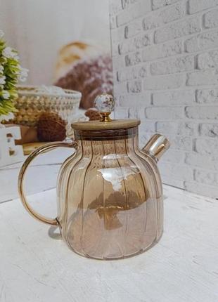 Чайник заварник snt 767-10 стеклянный 1.5 л золотистый