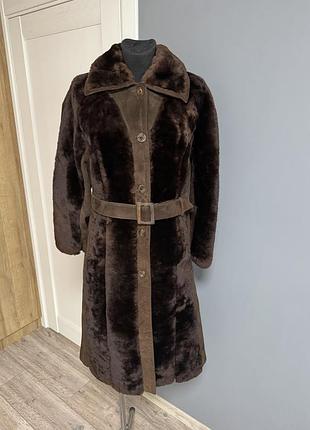 Натуральна дизайнерська шуба з мутону та замші