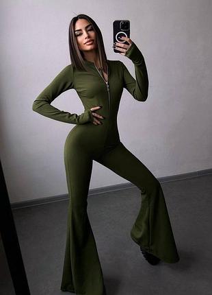 ❗ексклюзив❗комбінезон ромпер з довгим рукавом мітенки кльош на змійці