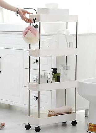 Поличка на коліщатках 4 рівні (87×38×13см), bathroom rack / підлогова полиця-органайзер / стелаж-поличка