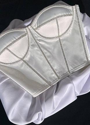 ❗ексклюзив❗святковий корсет бюстьє на шнурівці зі стразами атласний