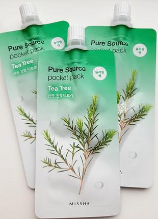 Ночная маска с экстрактом чайного дерева missha pureour pocket pack tea tree 2