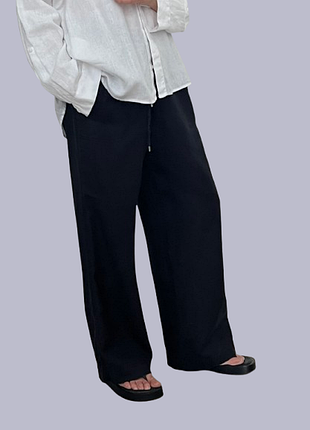 Чорні лляні штани на гумці жіночі від m&amp;s 48-50