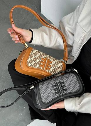 Женская маленькая кожаная коричневая серая сумка на плечо 09 pei